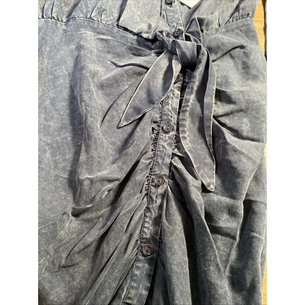 Young Fabulous & Broke Shirt Dress NWT Sz Large Tencel Ruched button front Blue